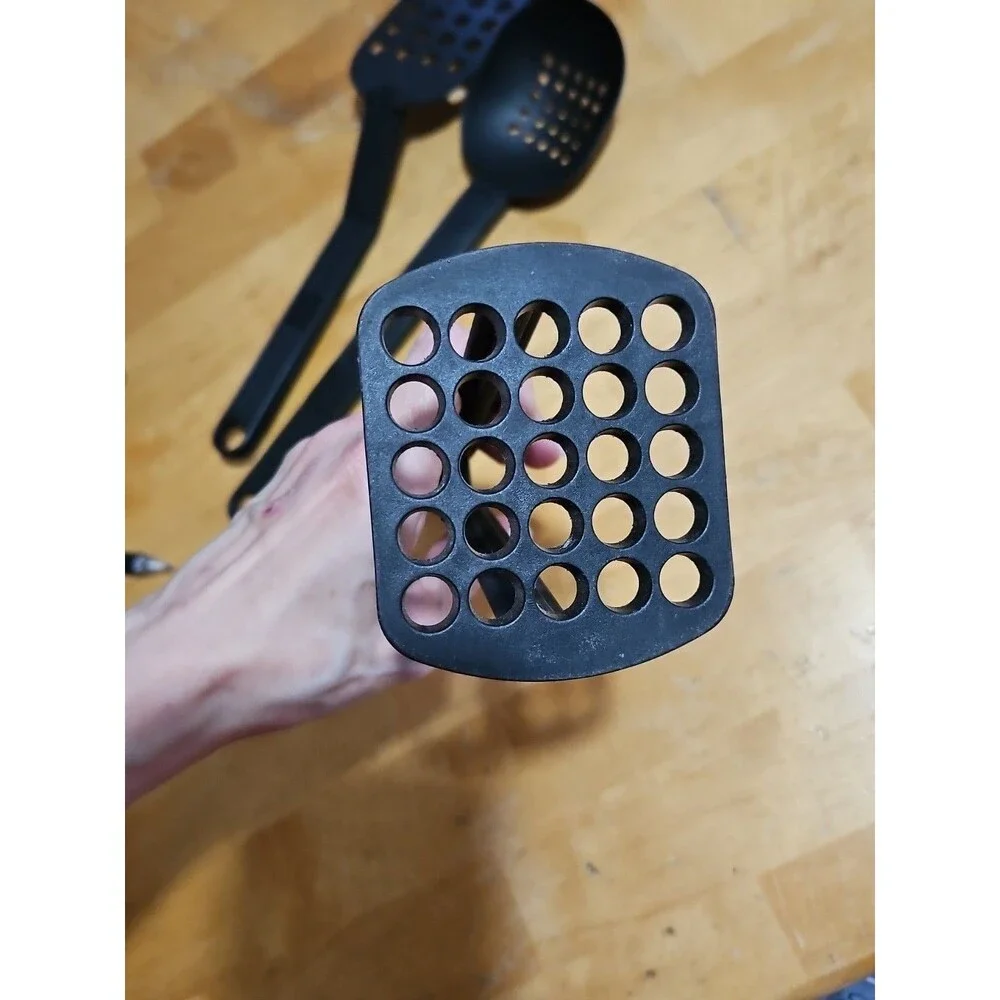 Set Of 4 Vintage T-Fal Black Nylon Kitchen Tools Flipper, Masher, Spoon, Spatula